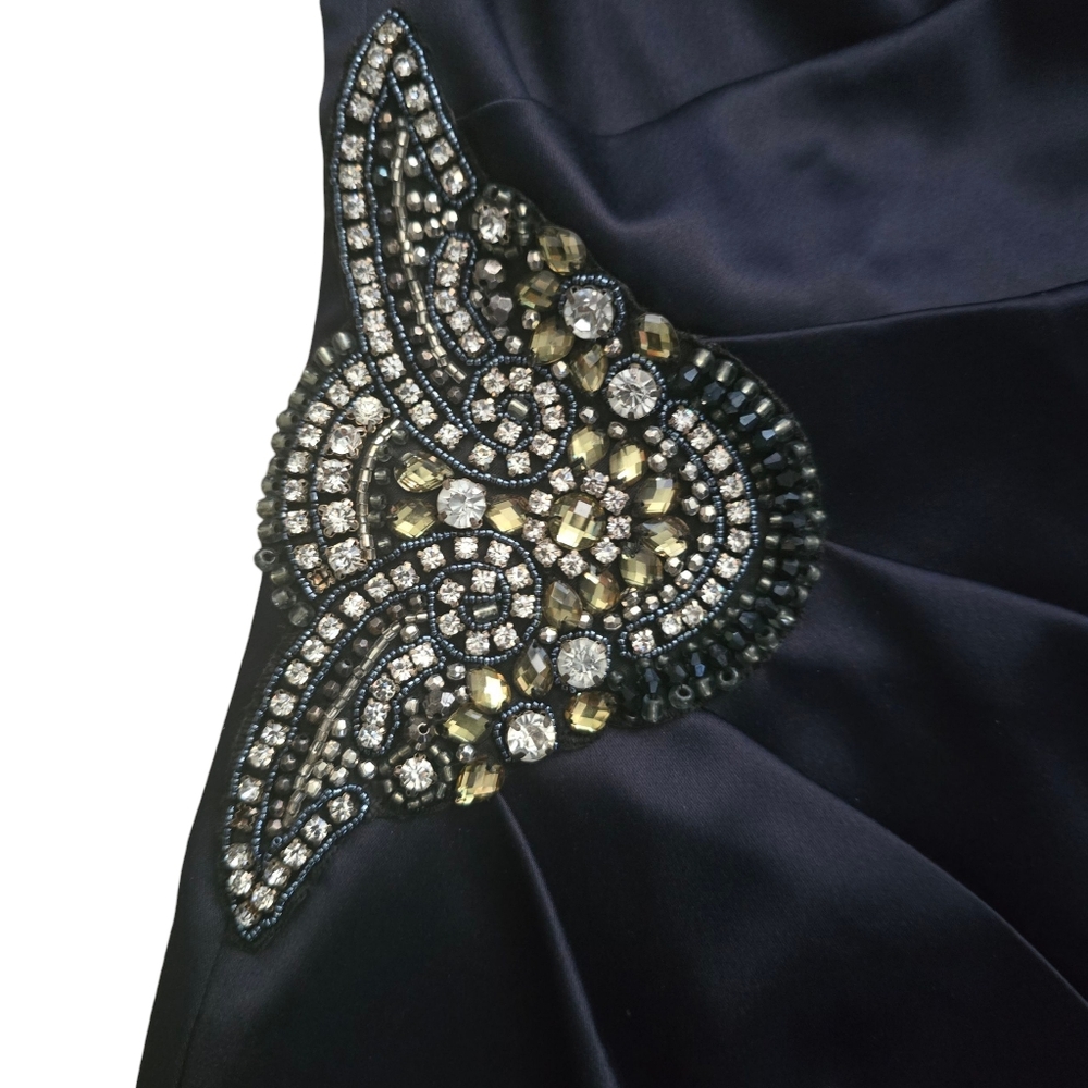 Eliza J Black One Shoulder Beaded Cocktail Dress Size 6 Satin Party Holiday - Picture 5 of 8